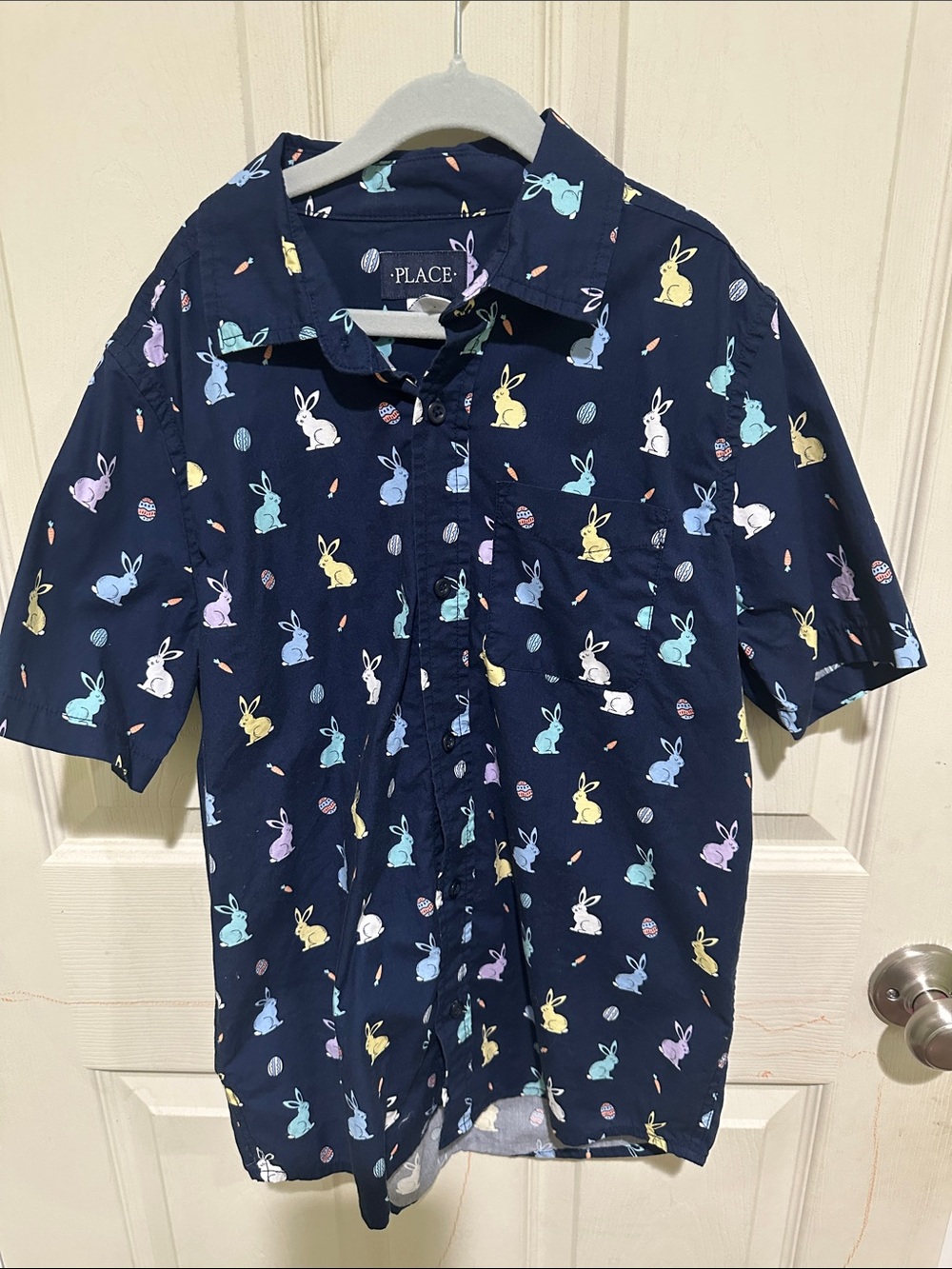 The Children's Place Navy Short-Sleeve Bunny Print Button-Down Shirt